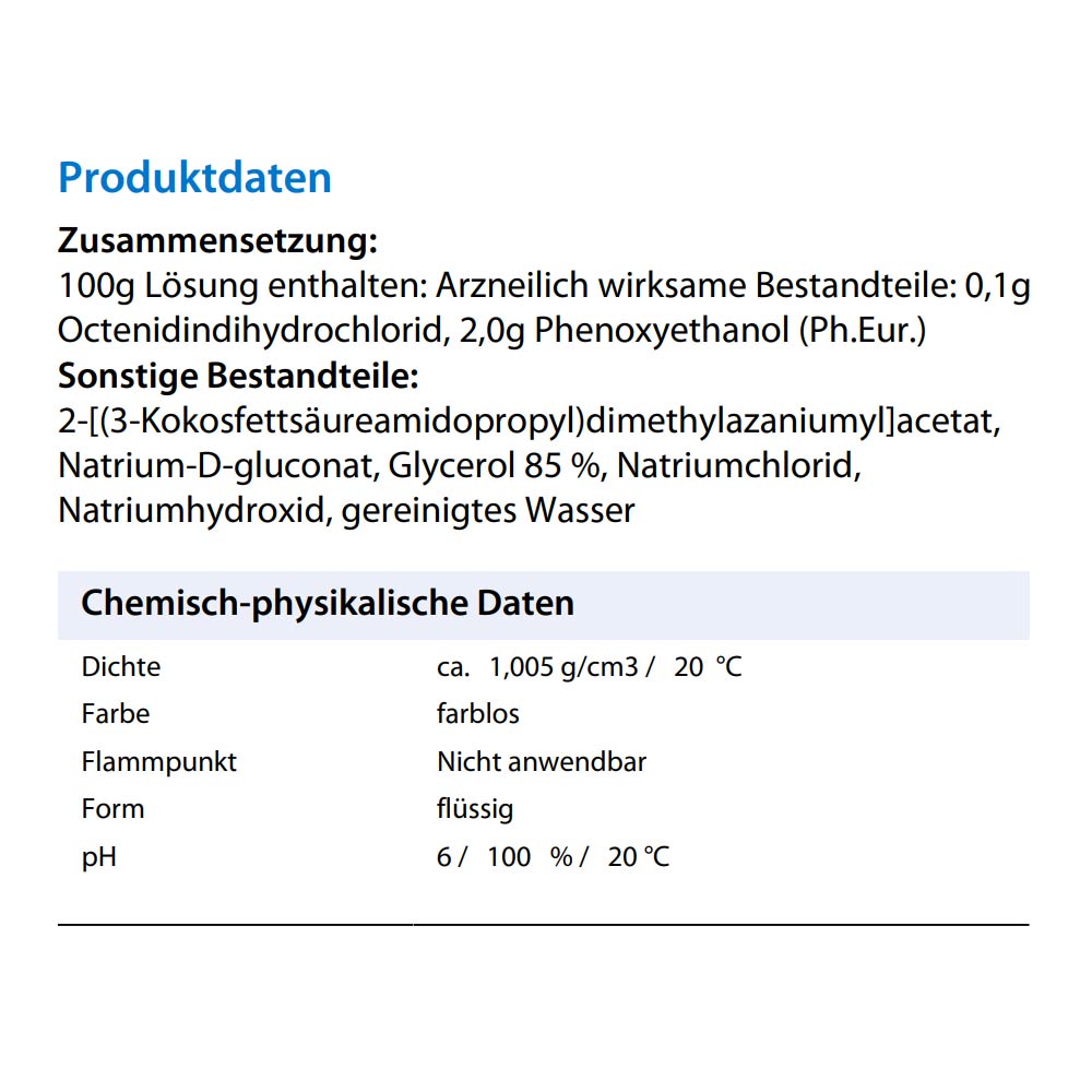 Wunddesinfektion Produktdaten: Zusammensetzung sowie chemisch-physikalische Angaben