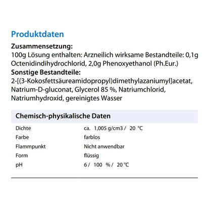 Wunddesinfektion Produktdaten: Zusammensetzung sowie chemisch-physikalische Angaben