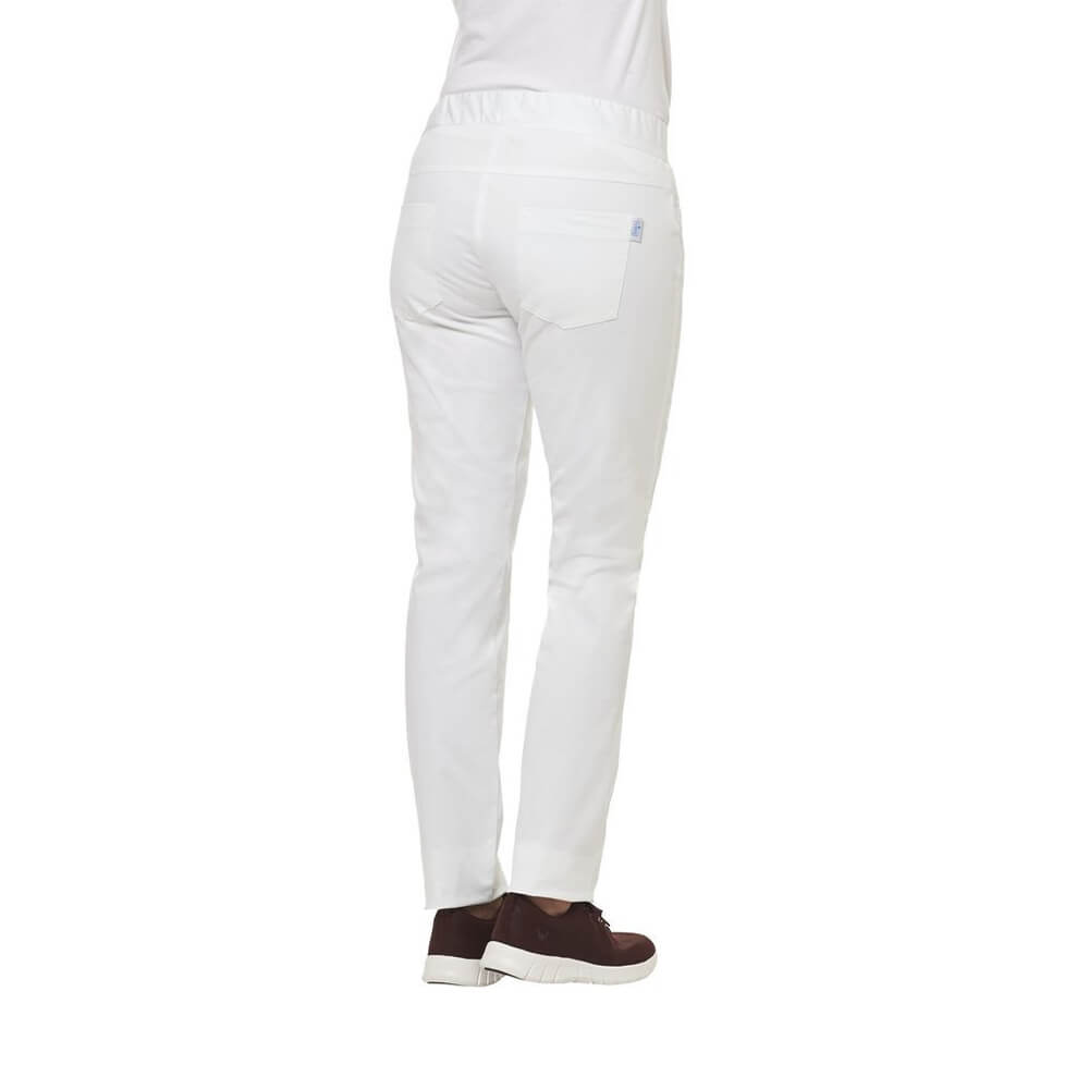 Leiber Damenhose mit Rundumgummizug, weiß, zwei Gesäßtaschen hinten