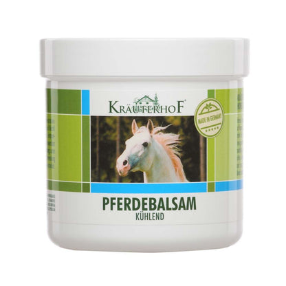 Asam Kräuterhof® Pferdebalsam kühlend, weißer Tiegel mit Pferdemotiv