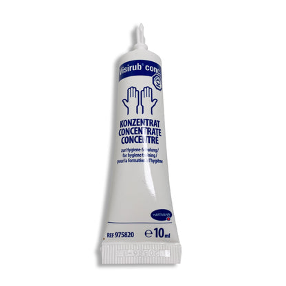 Visirub Konzentrat Desinfektionsmittel, 10 ml, Vorderansicht mit blauem Handsymbol und Skala