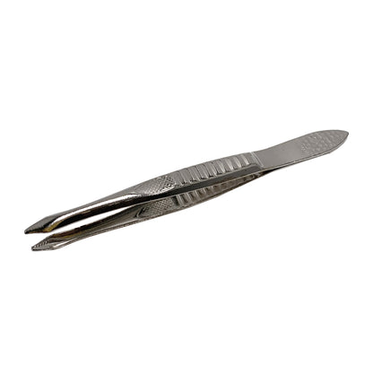Vernickelte Pinzette mit schräger Spitze, geriffelter Greifzone, 8 cm