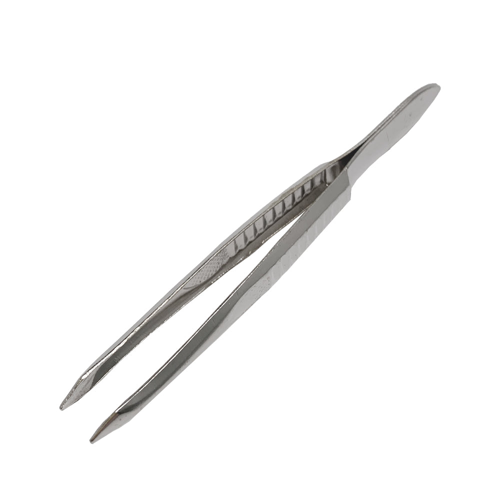 Zwei vernickelte Pinzetten, geriffelte Greifbereiche, 8 cm