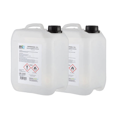 Zwei Isopropanol 70%-Kanister nebeneinander, je mit schwarzem Verschluss