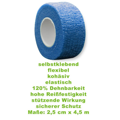 Blaues selbstklebendes Fingertape auf Rolle, Breite 2,5 cm, Länge 4,5 m