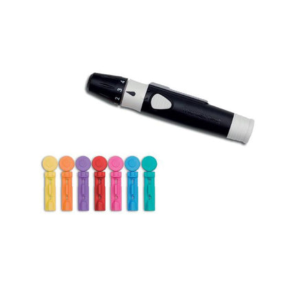 Bayer Microlet® Next Stechhilfe mit schwarzem Griff und farbigen Lanzetten