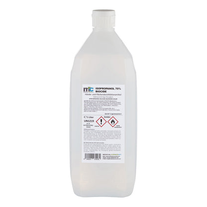Hand- und Flächendesinfektion: weiße 1-l Flasche mit Rückseitenetikett