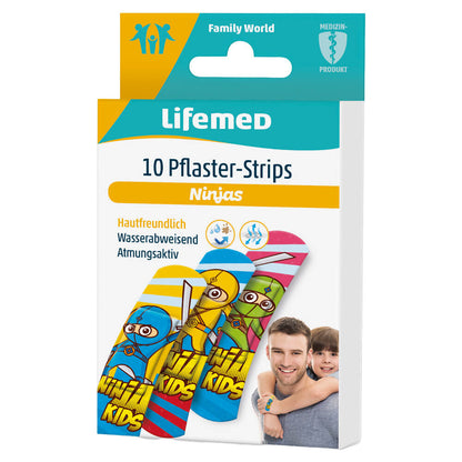 Lifemed® Kinderpflasterstreifen 10er-Pack mit Ninja-Motiv in bunten Farben