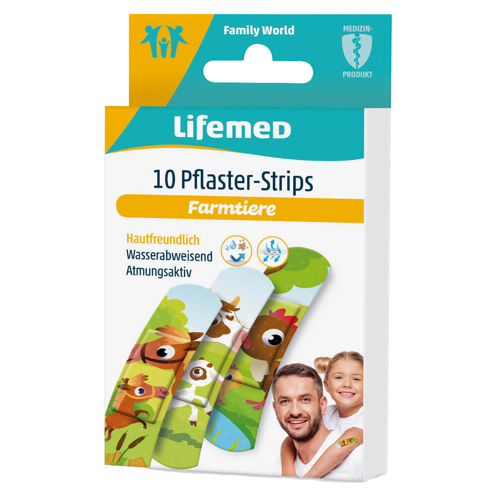 Lifemed® Kinderpflasterstreifen 10er-Pack mit Farmtiere-Motiv