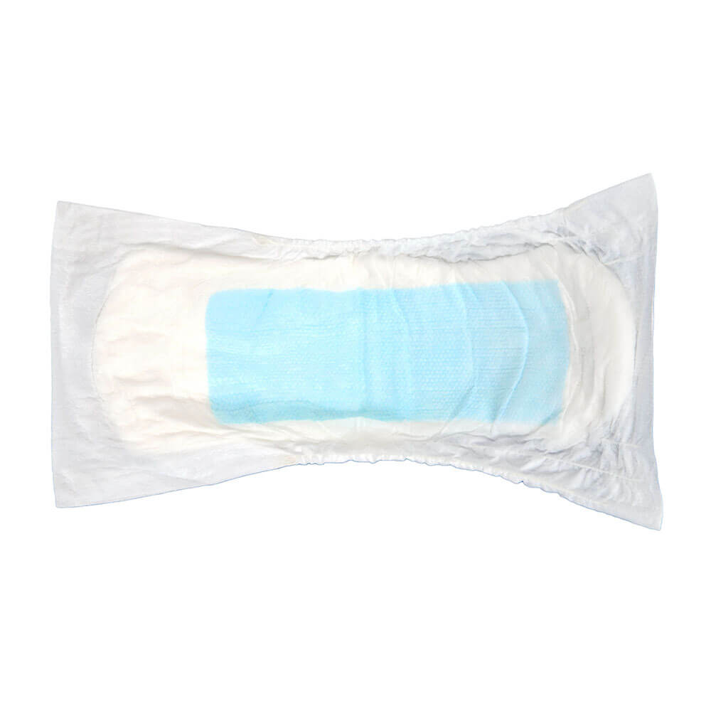 Männer-Inkontinenzeinlage mit blauem Saugkissen, rechteckig, in Folie verpackt