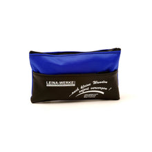 Mini-Verbandtasche, blau, rechteckige Tasche mit Aufdruck „LEINA-WERKE!“