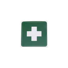 Rettungszeichen aus PVC-Folie mit grünem Hintergrund und weißem Kreuz, quadratisch 10×10 cm