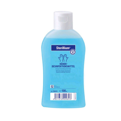 Sterillium Händedesinfektionsmittel in blauer Flasche, weißer Deckel, 100 ml