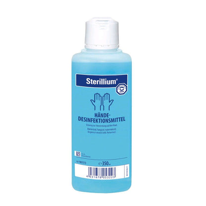 Sterillium Händedesinfektionsmittel in blauer Flasche, weißer Deckel, 350 ml