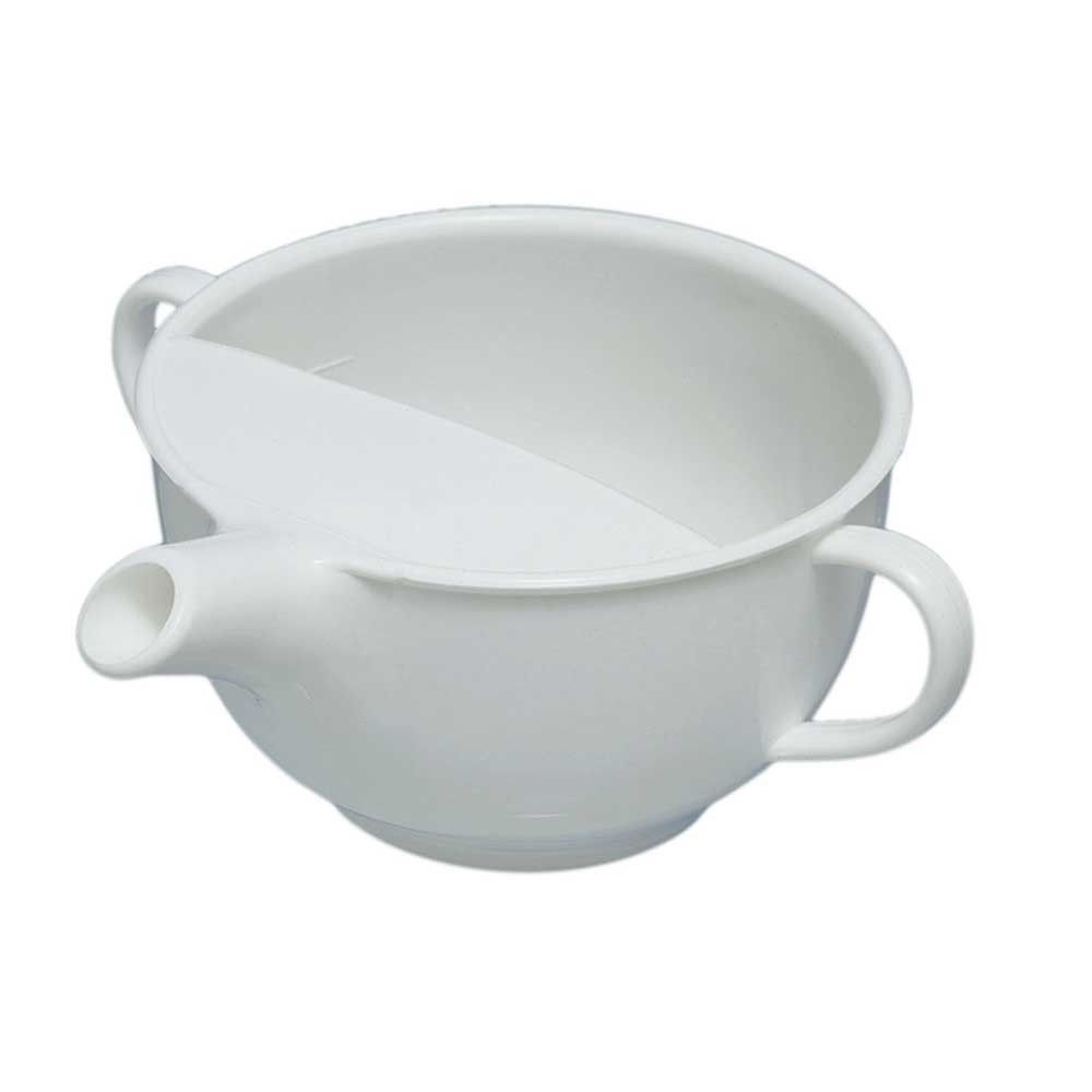 Weiße Schnabeltasse mit Löffelansatz und seitlichen Henkeln, 200 ml
