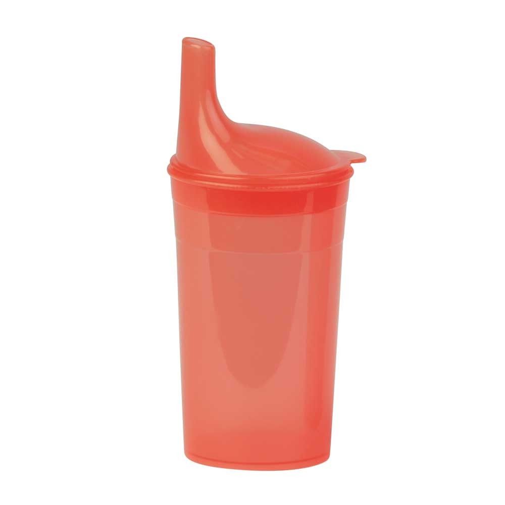 Roter Trinkbecher mit Deckel und Schnabelöffnung für Tee oder Brei