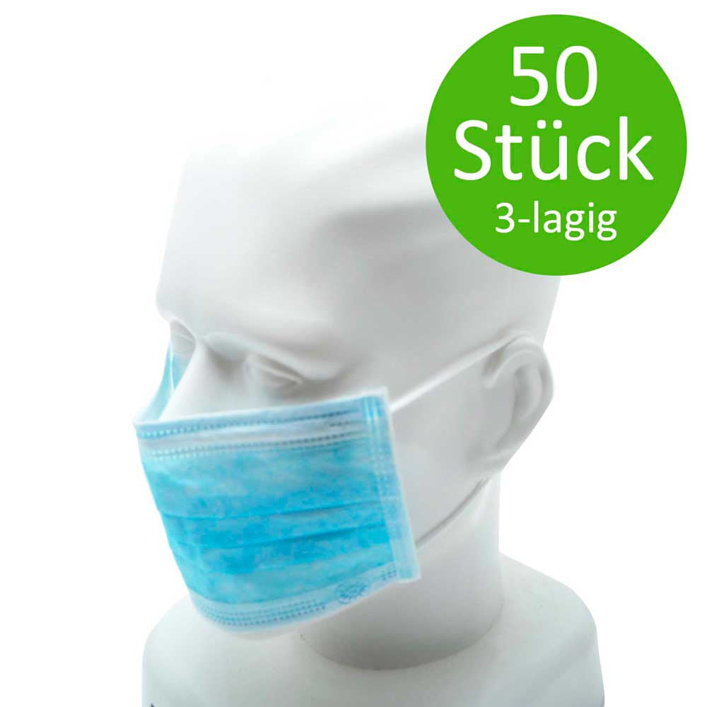 NOBA® OP-Maske: blauer 3-lagiger Mundschutz mit Gummizug, 50 Stück