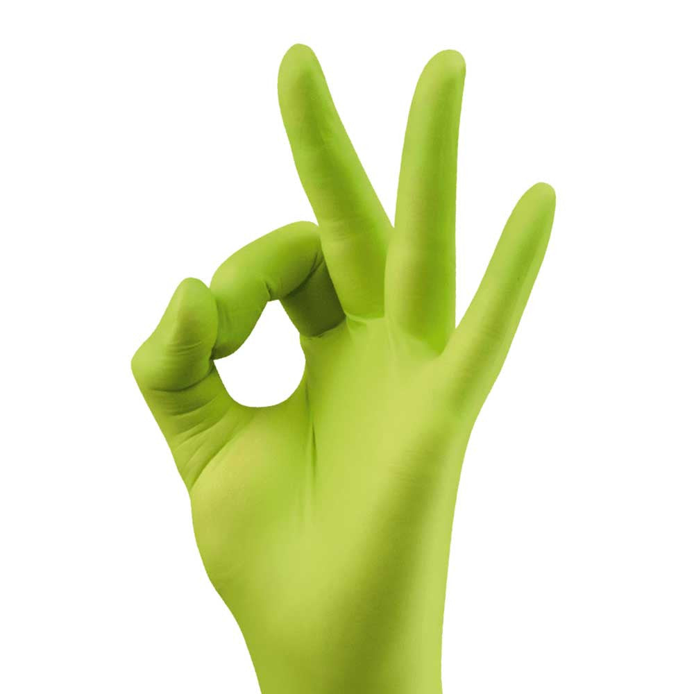 Nitril-Handschuh in kräftigem Grün, Handfläche nach vorn