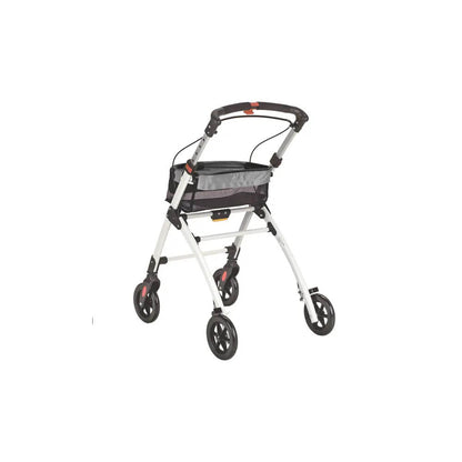 Rollator mit Tasche am Vorderbereich, gepolsterte Rückenlehne und 4-Rad-Basis
