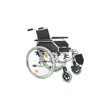 Stahl-Rollstuhl Servomobil mit dunklem Sitz, Armlehnen und großen Antriebsrädern