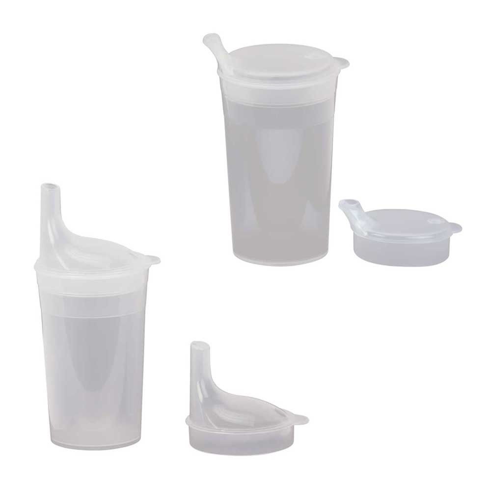 Transparente Trinkbecher 250 ml mit zwei Mundstücken, Set mit Deckel und Ausguss