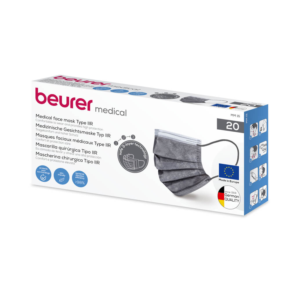 Beurer Medizinische Masken Packung mit grauer 3-lagiger Maske