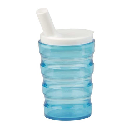 Trinkbecher mit Trinkhalm, gerippt, auslaufsicher, bruchsicher, hellblau