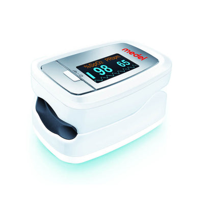 Pulsoximeter von Medel, weißes Gehäuse mit seitlichem Display