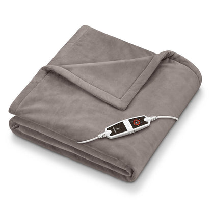 Beurer beheizbare Kuscheldecke, taupe, gefaltet, Bedieneinheit am Kabel