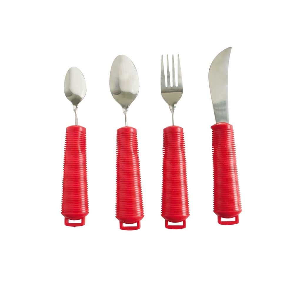 Behrend Besteck-Set, 4-teiliges Rot-Griffbesteck mit Löffel, Gabel und Messer