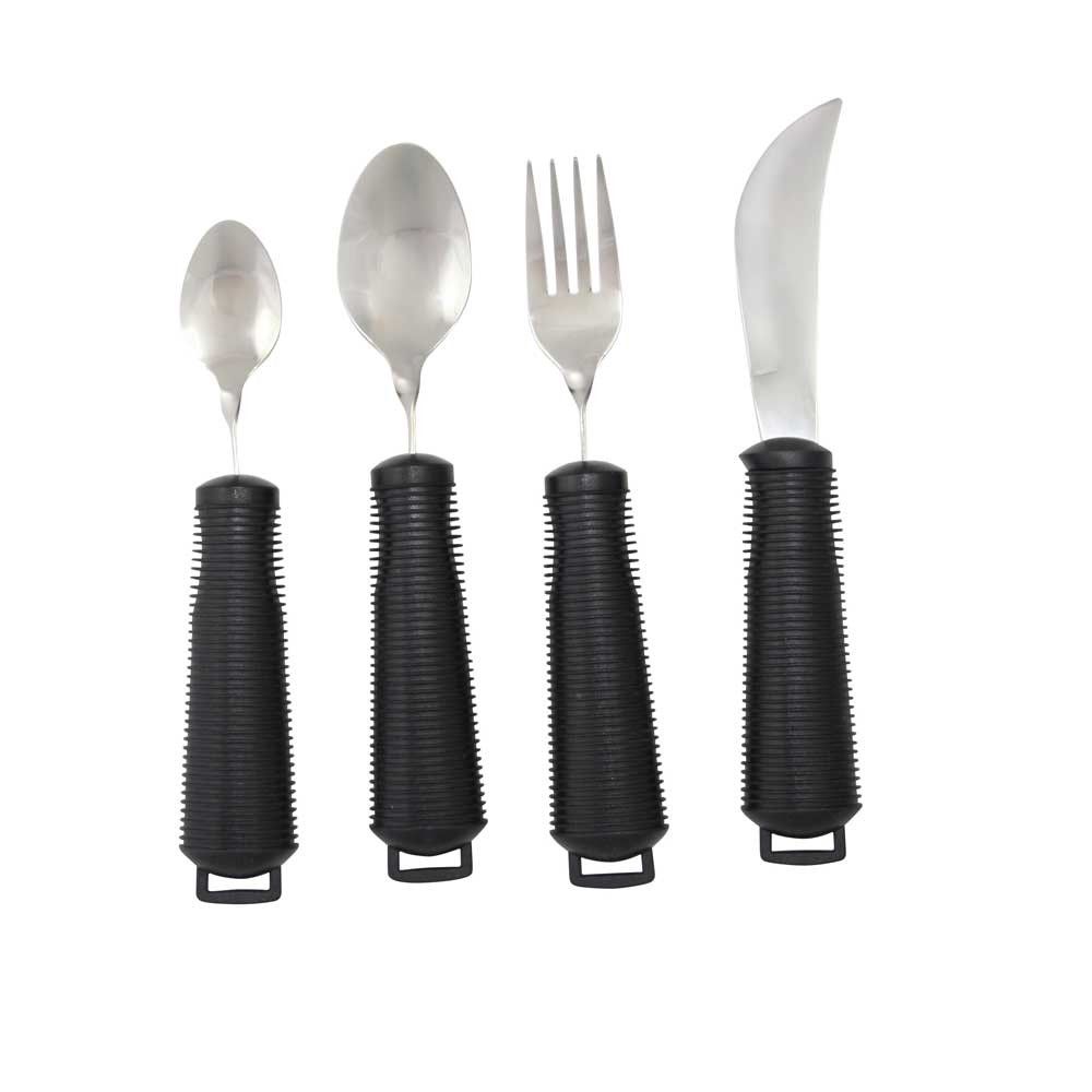 Behrend Flex-Besteck mit schwarzen Gummi-Griffen, rutschfest, verschiedene Formen