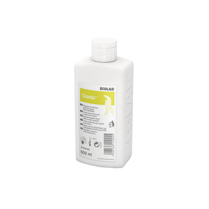 Hautpflege-Lotion-Flasche von hinten mit Etikett und 500-ml-Angabe