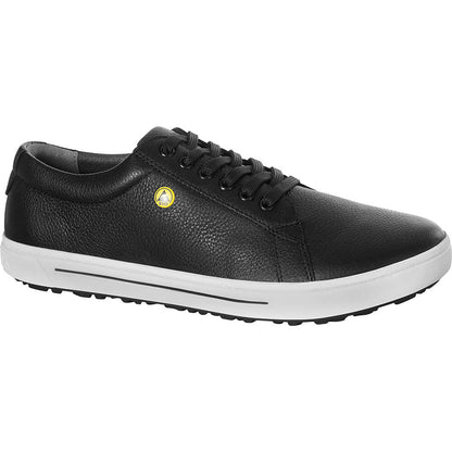 Birkenstock ESD-Sneaker in Schwarz, Schnürung, gelbes Logo, profilierte Sohle