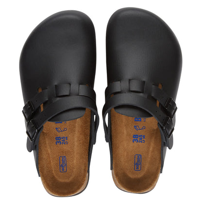 Birkenstock Kay SL Clogs: schwarzes Obermaterial, braunes Naturlederfutter mit Logo