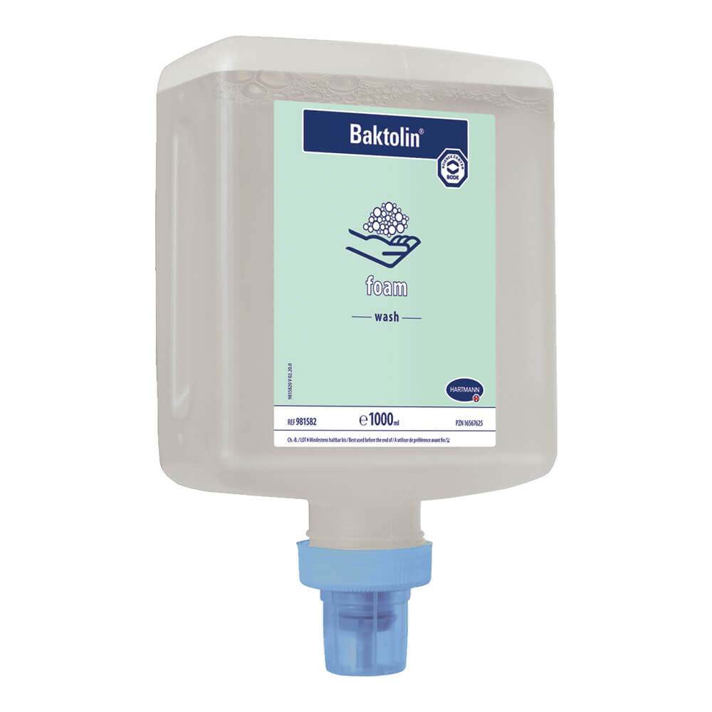 Baktolin® Schaum-Waschlotion Nachfüllpack 1000 ml, Etikett und blauer Anschluss