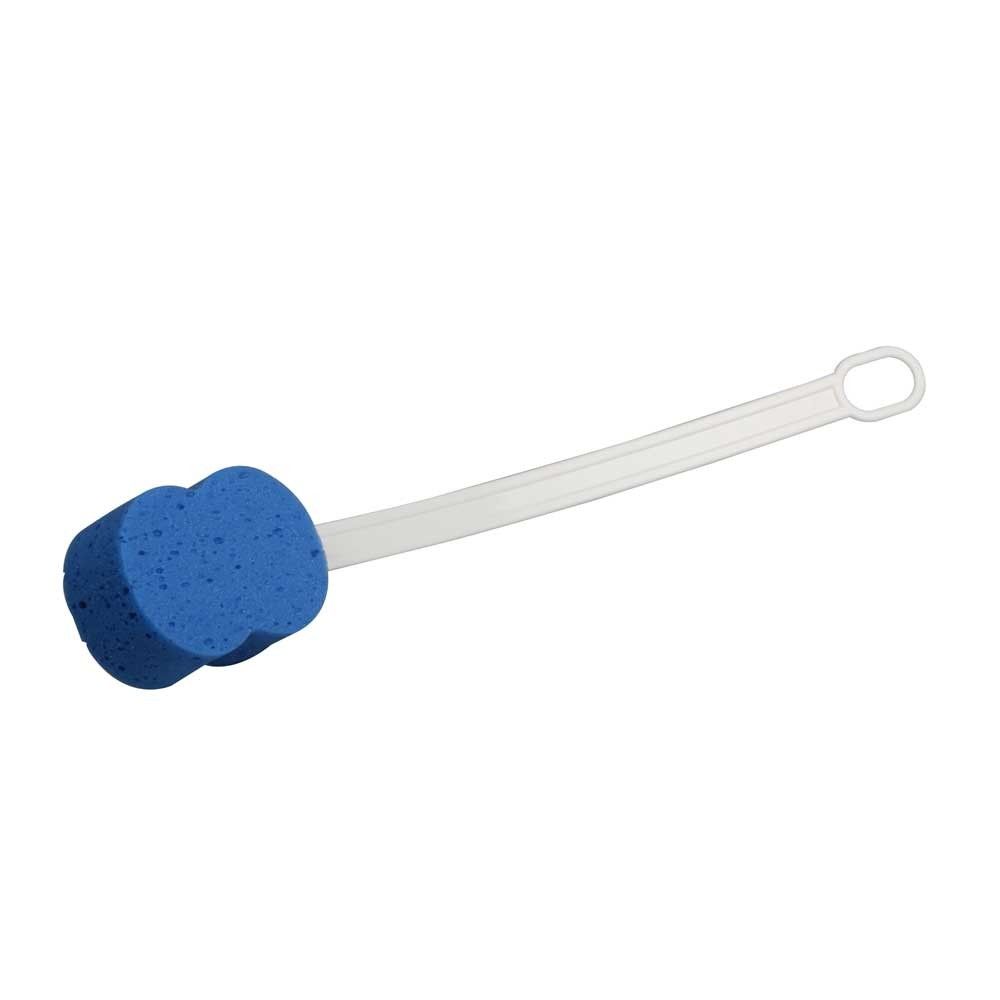 Blauer Rückenschwamm mit Kunststoffstiel und Aufhängeschlaufe, ca. 56 cm