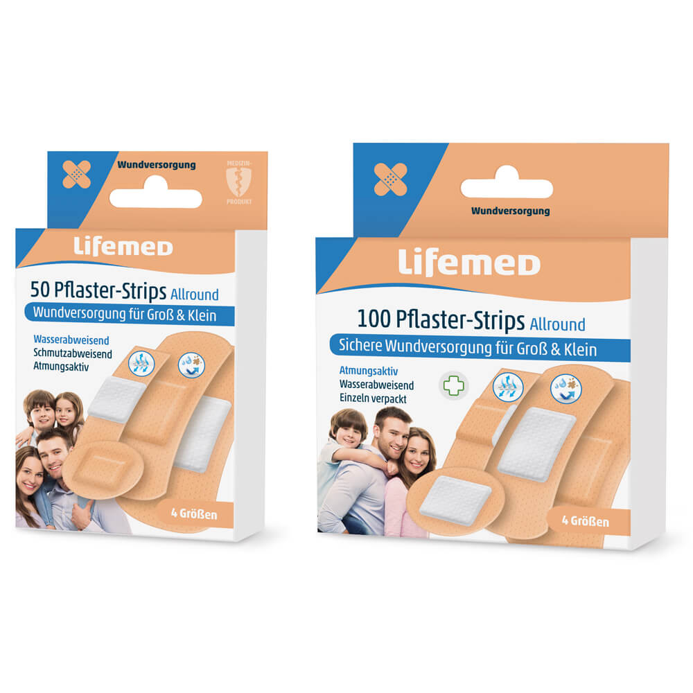 Lifemed Pflasterstreifen Allround, Packung mit 50 hautfarbenen Pflastern