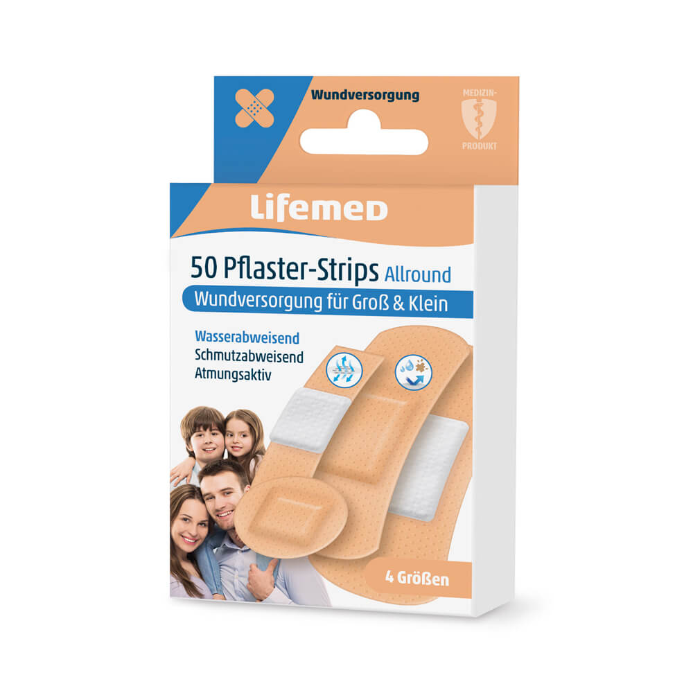 Lifemed Pflasterstreifen Allround, 50 hautfarbene Pflasterstreifen in Packung