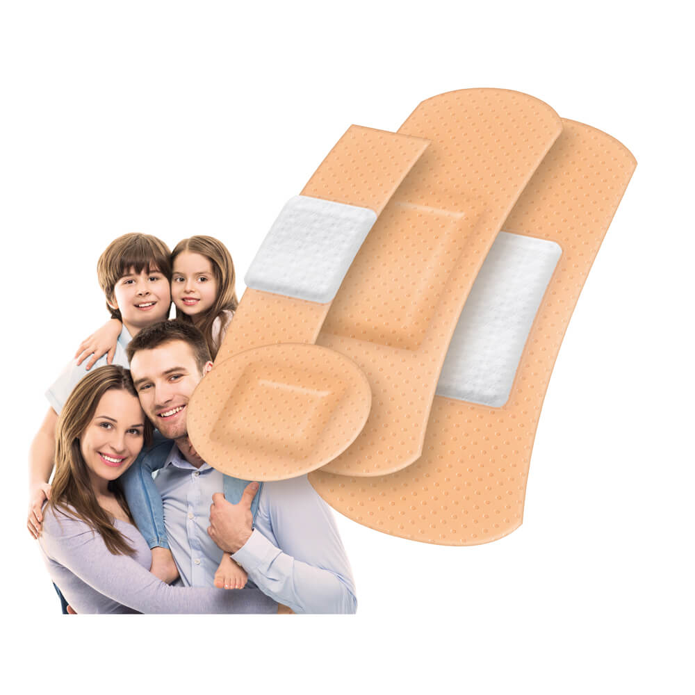 Hautfarbene Pflasterstreifen mit weißen Wundpads, mehrere Größen