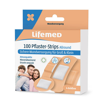 Lifemed Pflasterstreifen Allround, Packung mit 100 hautfarbenen Pflastern
