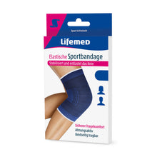 Kniestütze Lifemed® elastische Sportbandage, blaue Knieschoner-Verpackung