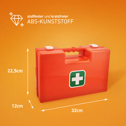 Erste-Hilfe-Koffer, orange, Maße ca. 32×22×12 cm, mit Schutzkreuz