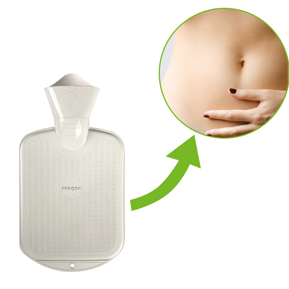 Sänger Kinder-Wärmflasche, weiß, mit Druck auf Bauch/Hand als Wärmeanwendung
