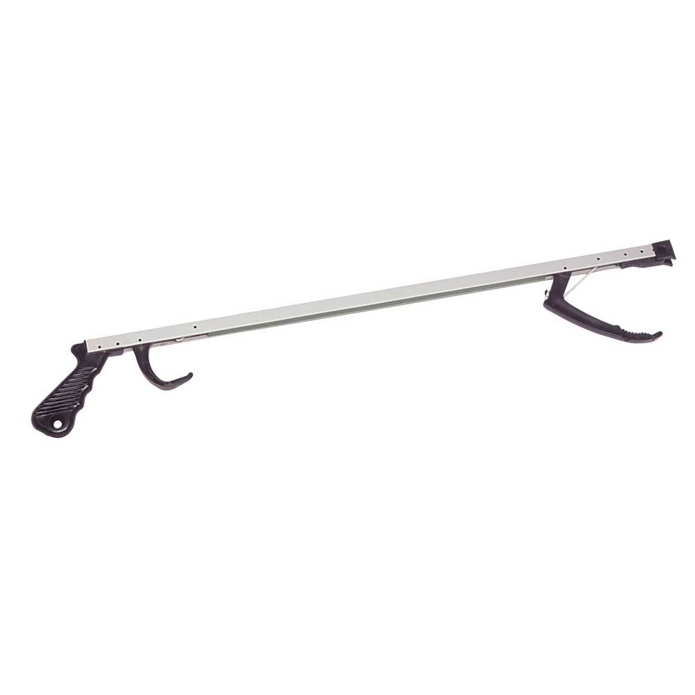 Greifhilfe aus Aluminium mit langem Stab und Haken am linken Griff