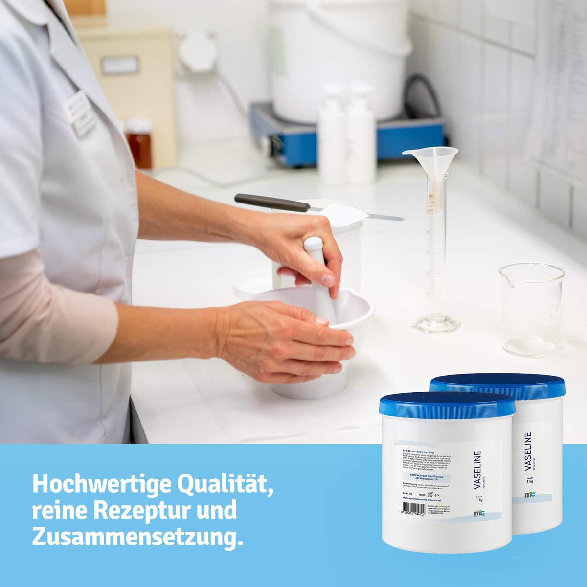 Vaseline 1-kg Dose mit blauem Deckel, medizinische Salbe zur Anwendung vorbereitet