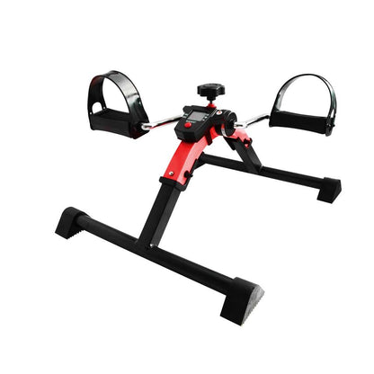 Einstellbarer Bewegungstrainer mit Display und klappbarem Gestell, rotes Rahmenprofil