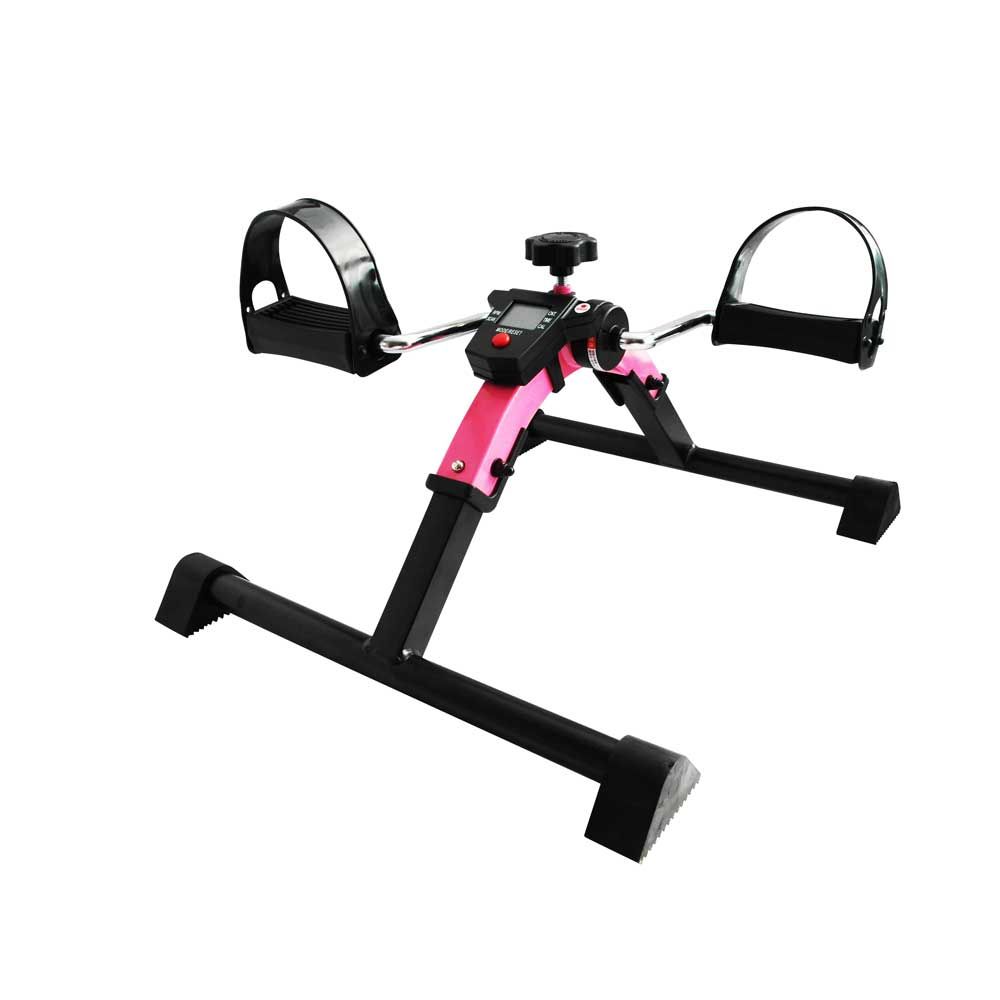Einstellbarer Bewegungstrainer mit Display und klappbarem Gestell, pinkes Rahmenprofil