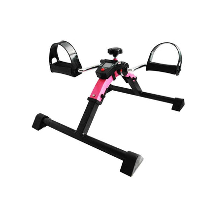 Einstellbarer Bewegungstrainer mit Display und klappbarem Gestell, pinkes Rahmenprofil