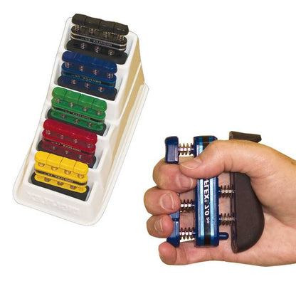 Fingertrainer von Behrend mit farbigem Clip-Set im transparenten Einsatz
