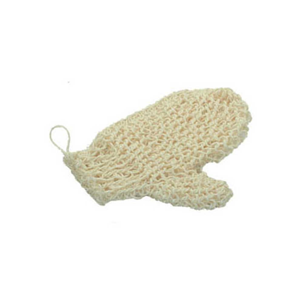 Sisal-Massagehandschuh, gestrickt, hellbeige, seitliche Öffnung, mit Schlaufe